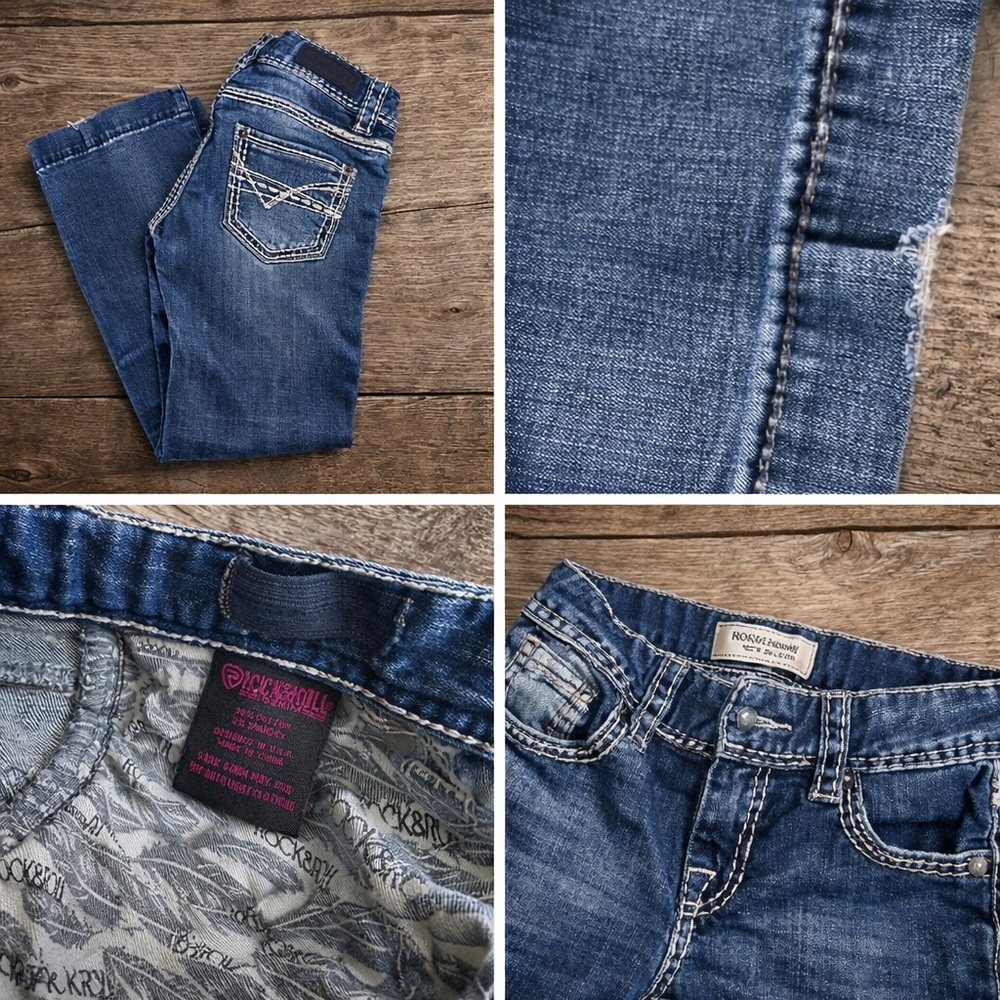 Rock & Roll Denim Girls Trouser Jeans | Heavy Stitch | Adjustable Waist | Size 8